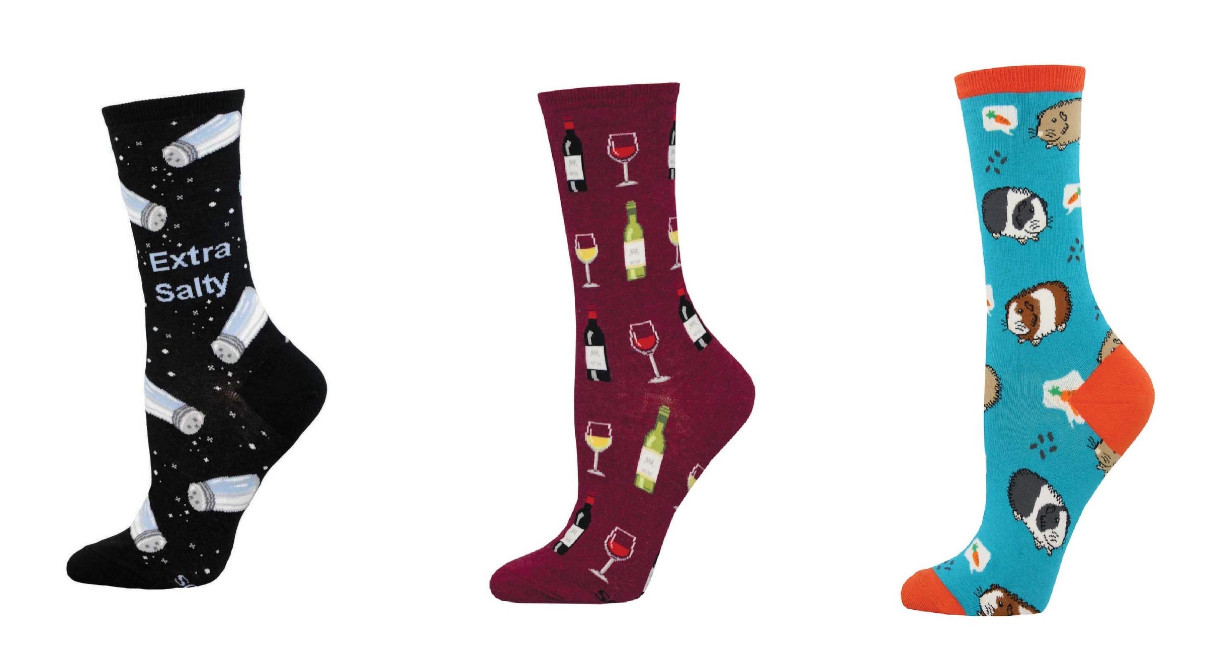 SOCKSMITH Women's Extra Salty & Fine Wine & Guinea Pigs Socks - Set Of 3 Pair in multi - women's accessory