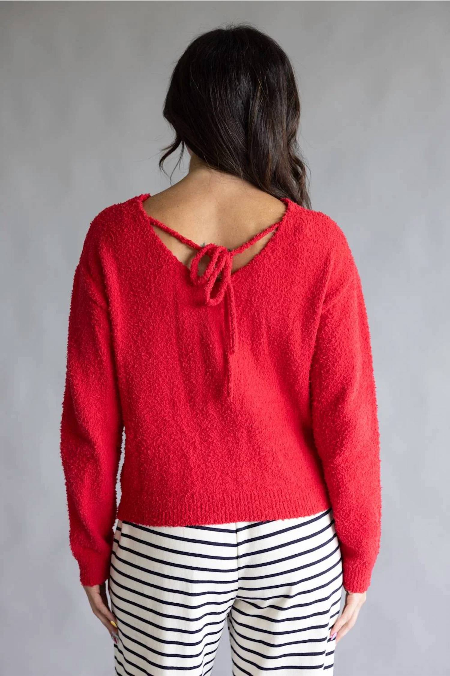 La Miel - Fuzzy Reversible V Neck Sweater