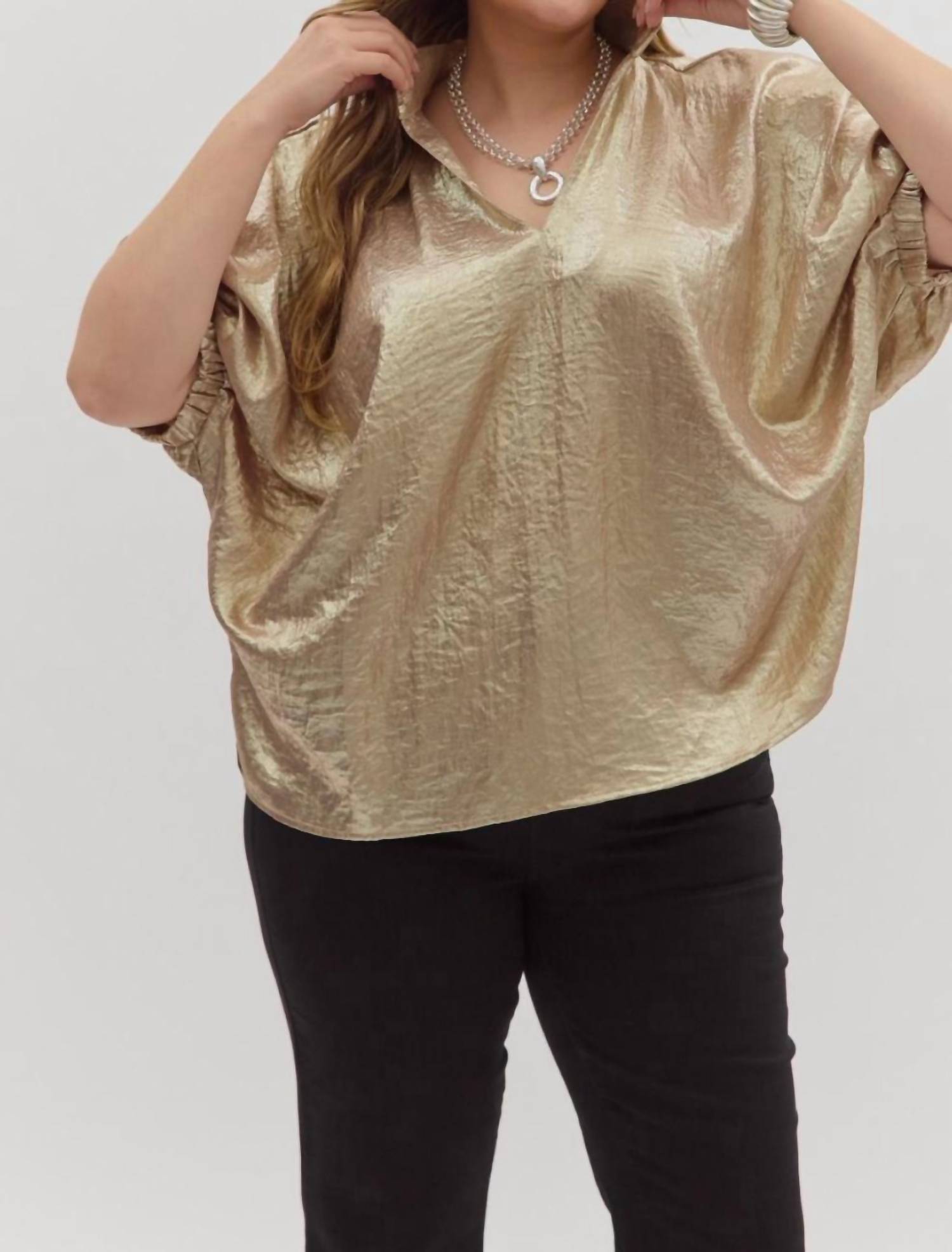 entro Metallic V-neck Blouse in gold - women's blouse
