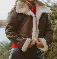 Raisonnel Sugarwood Sherpa Lined Coat in brown - women's jacket - detail view