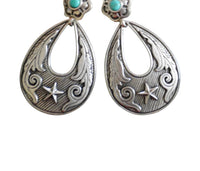 Pink Panache Women's Teardrop With Stamped Star Earrings in silver - women's jewelry