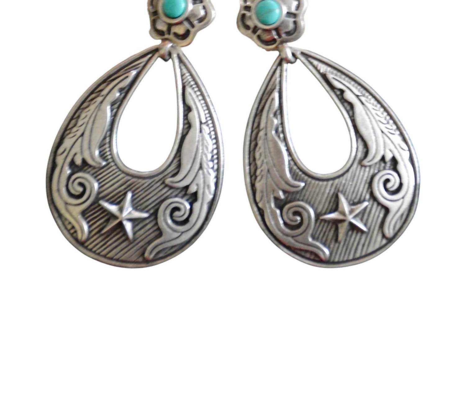 Pink Panache Women's Teardrop With Stamped Star Earrings in silver - women's jewelry