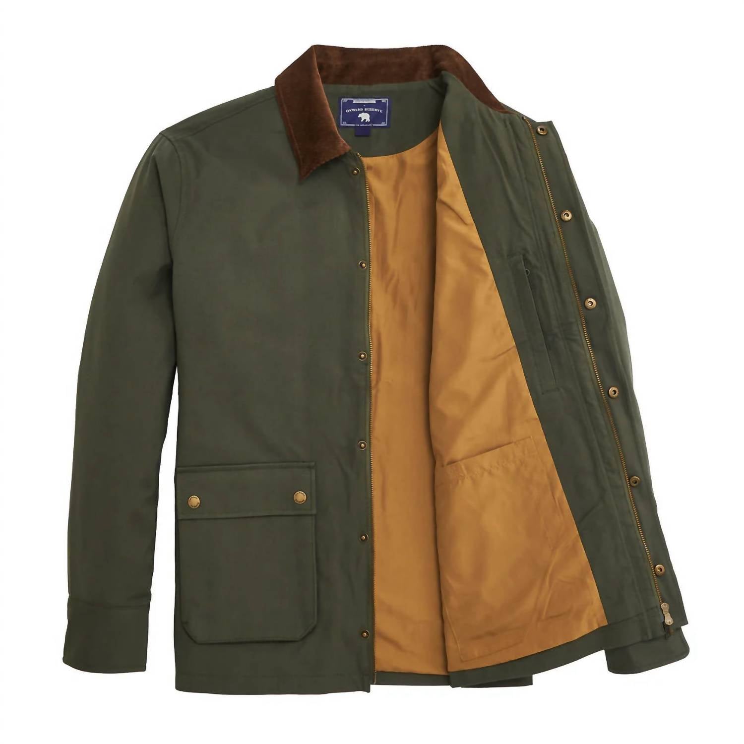 ONWARD RESERVE Men's Red Hills Stretch Canvas Coat in olive - men's jacket - detail view
