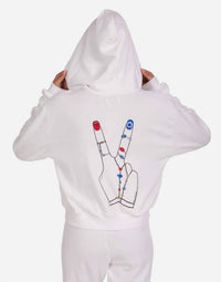 Lauren Moshi peace out zip hoody in white - women's top - detail view