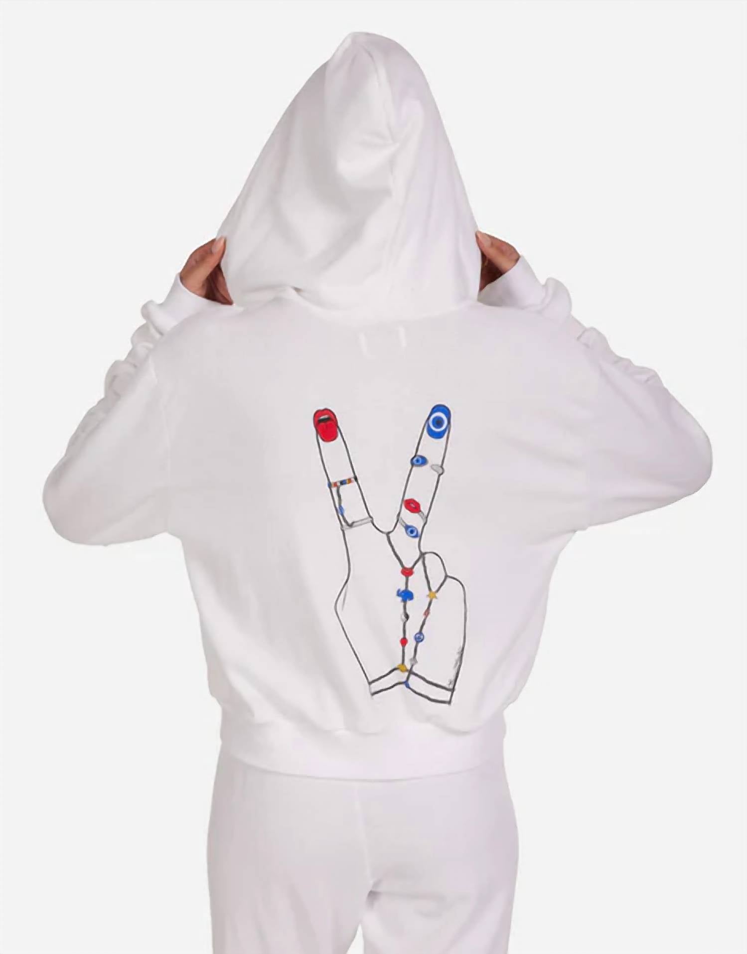 Lauren Moshi peace out zip hoody in white - women's top - detail view