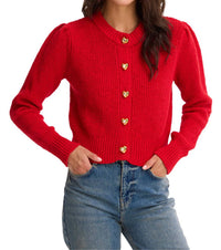 ALLISON NEW YORK HEARTS GIA CARDIGAN in red - women's cardigan - alternate view