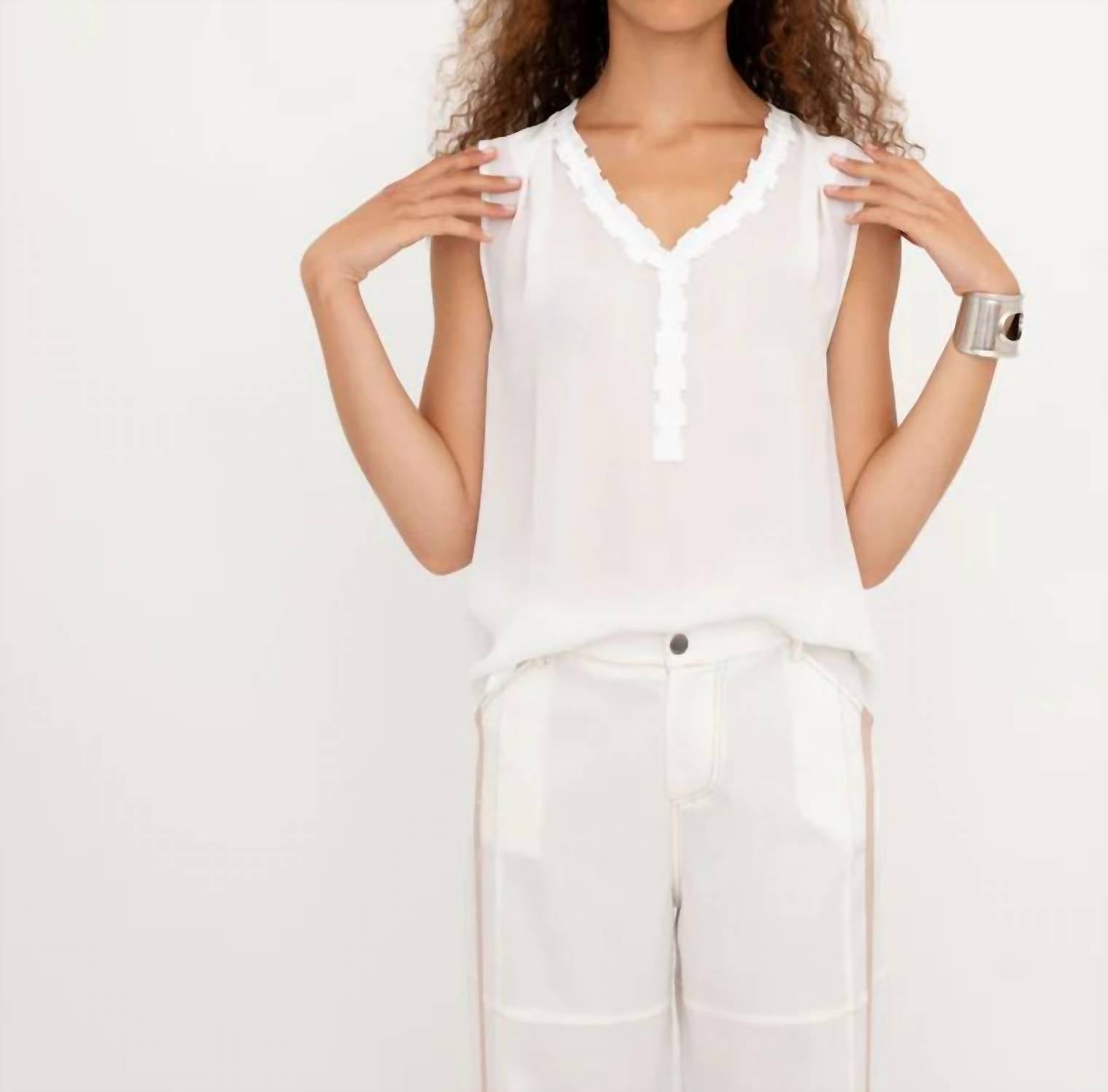 Elaine Kim - Bettina V-neck Shell Top With Grosgrain Trim