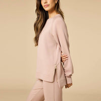 SOFTiES Athleisure Dreamtech Crew Tunic And Flood Pant Set in coco - women's sleepwear - detail view
