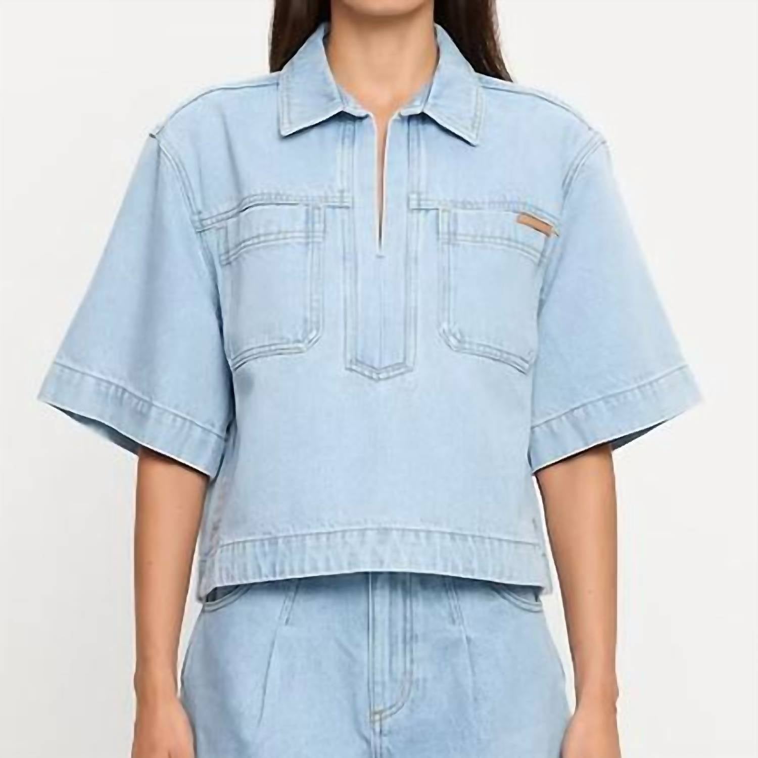 KIVARI Avery Denim Top in dusty blue - women's t-shirt