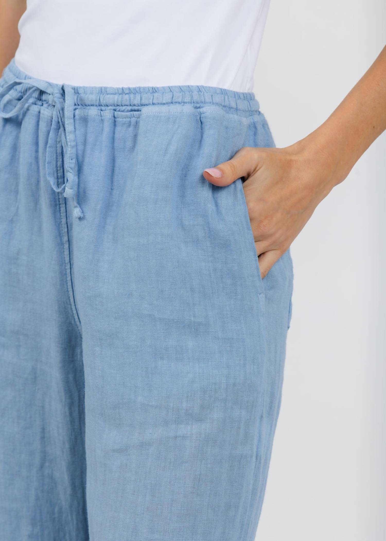 Elliott Lauren - Drawstring Pull-on Crop Linen Pants