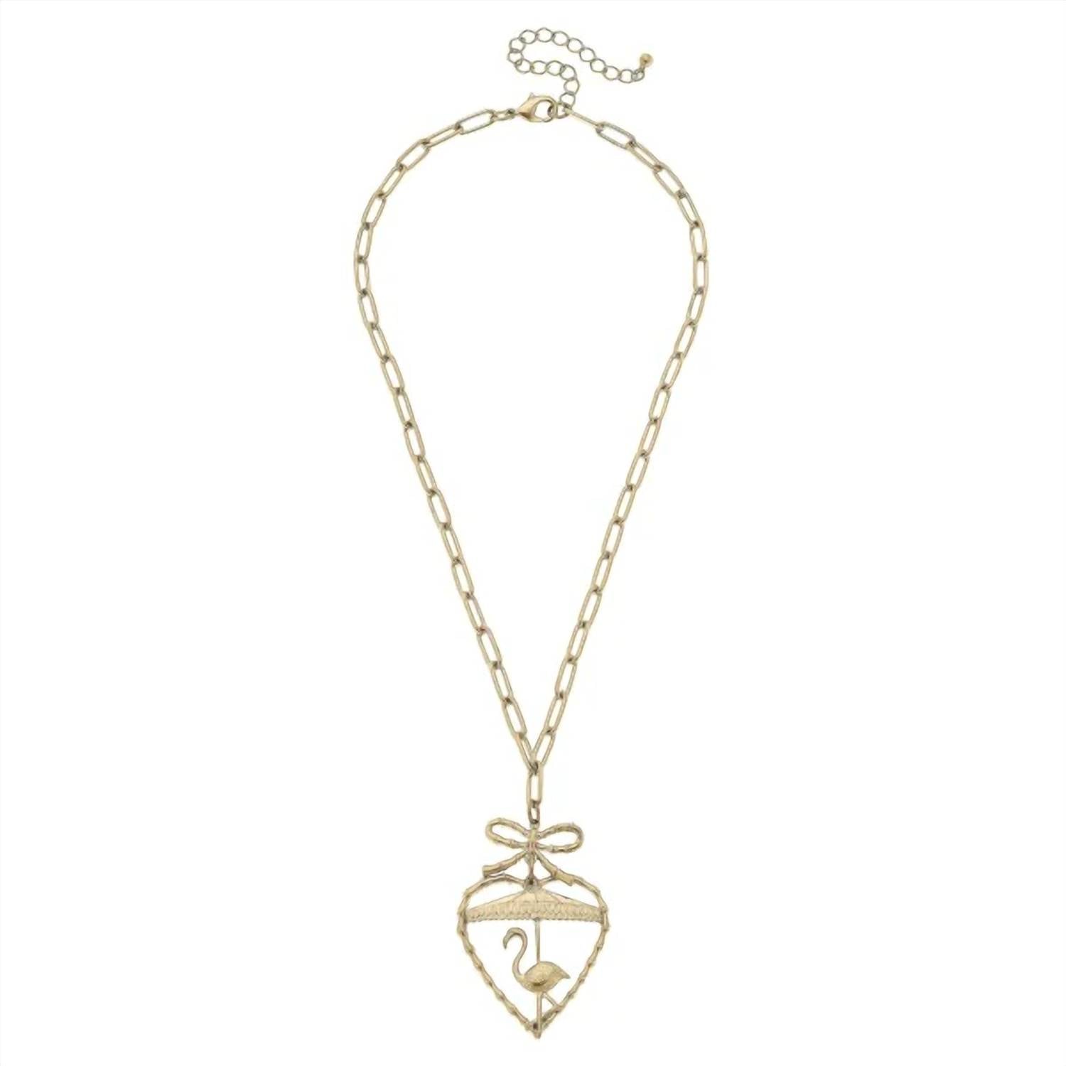 Canvas Style - Women's Flamingo And Bamboo Heart Pendant Necklace