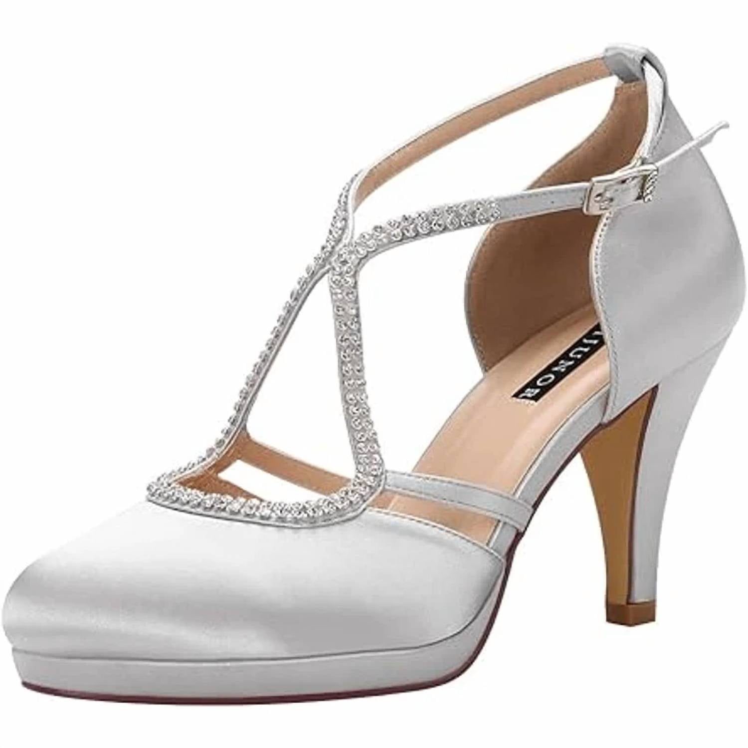 Erijunor - Women's Satin Rhinestone Ankle Strap Heels