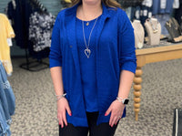 Multiples Jacquard Tank Top And Knit Jacket Set in royal - women's jacket