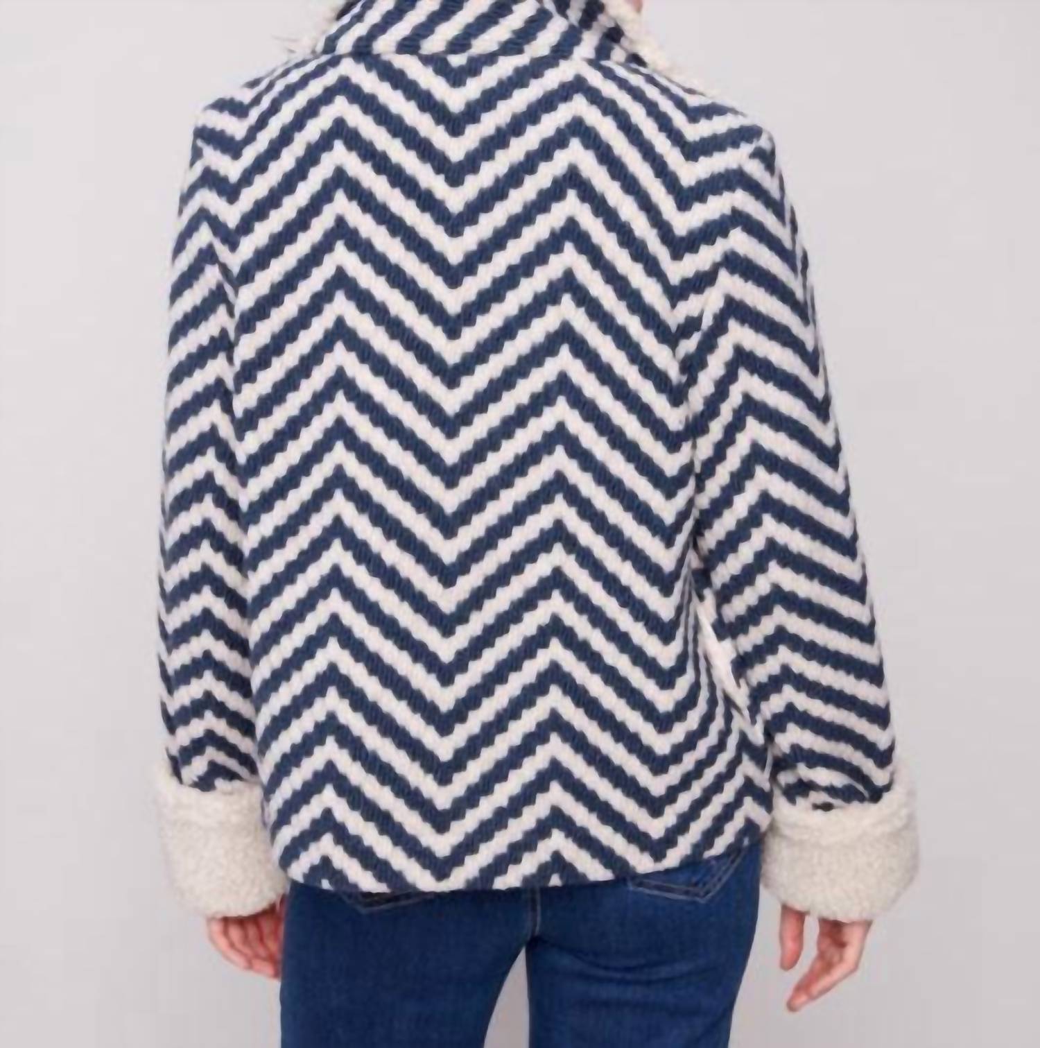 Charlie B - Chevron Bouclé Sherpa Trim Short Jacket