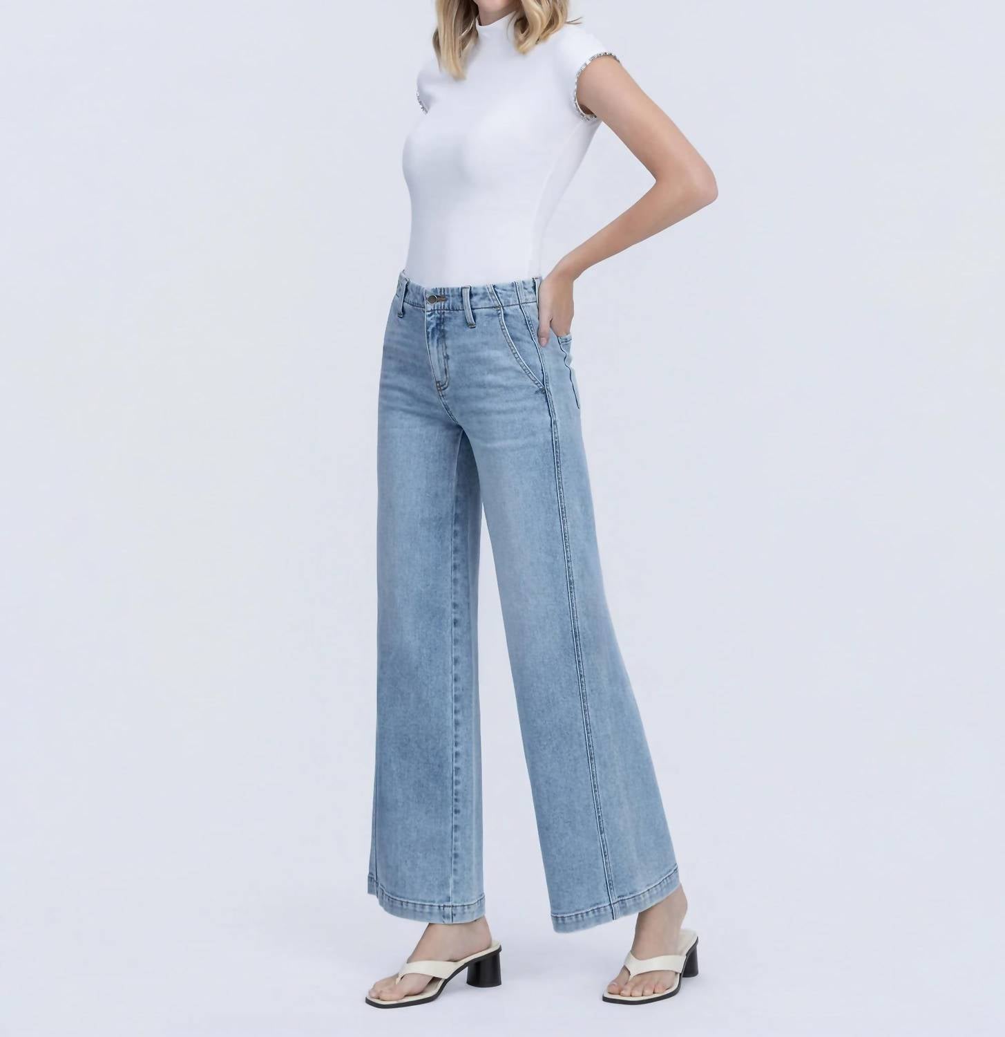 Flying Monkey - High Rise Trouser Hem Twist Wide Leg Jeans