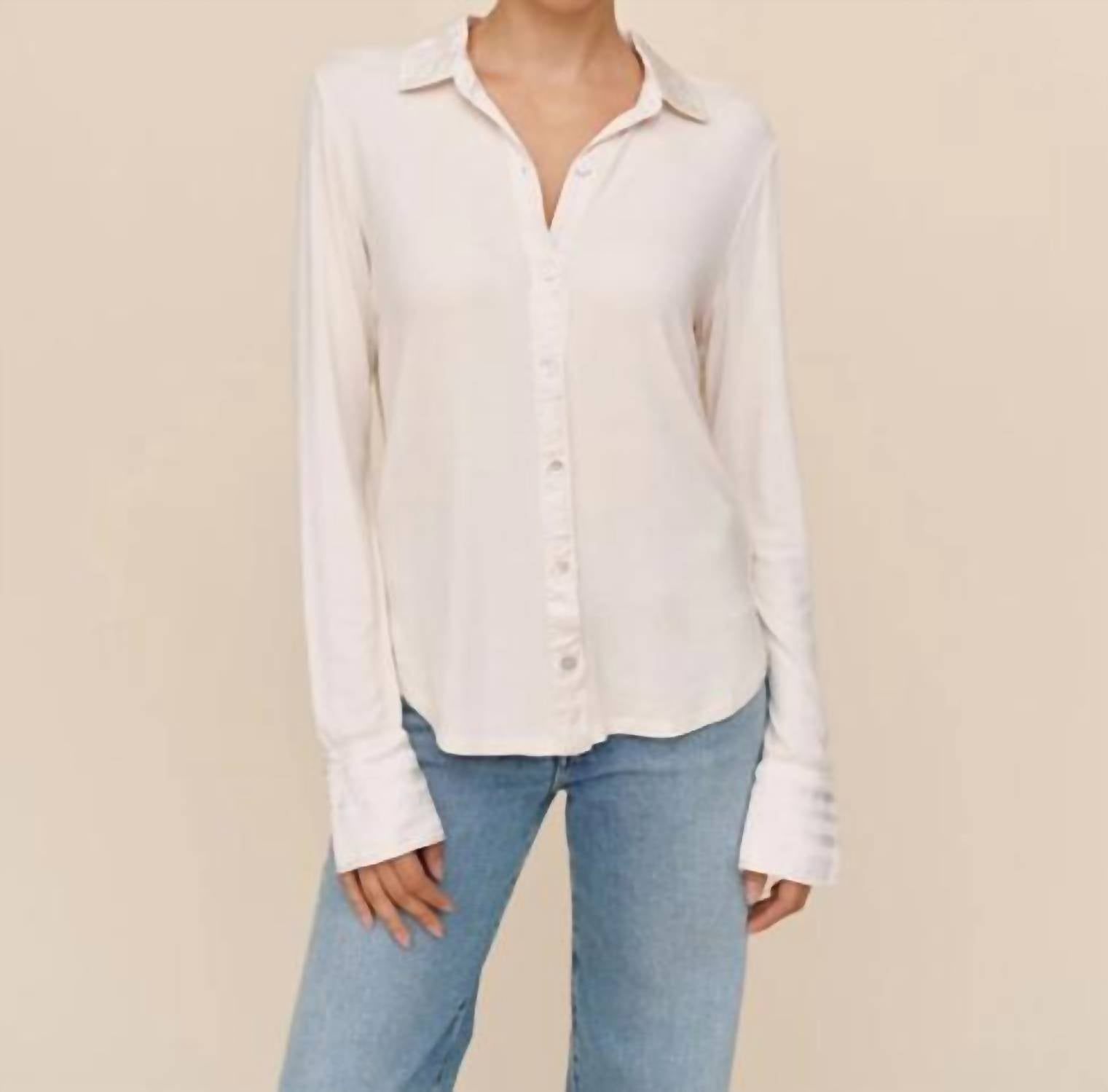 Bella Dahl Mixed Button Down Shirt in winter white - women's shirt