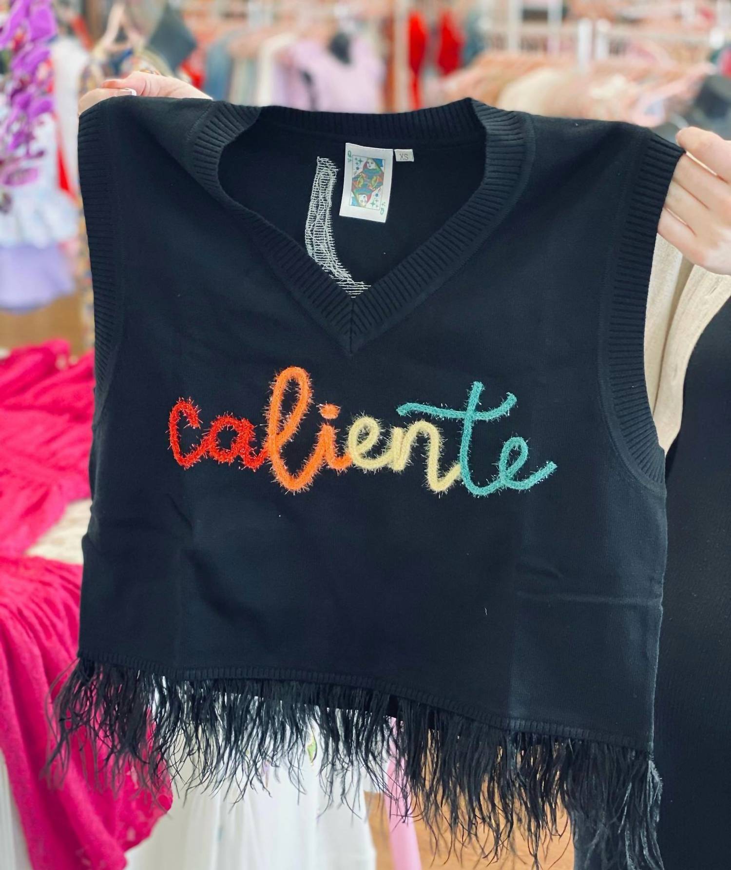 Queen Of Sparkles - Caliente Feather Sweater Tank Top