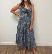 Blu Pepper - Plaid Front Tie Corset Detail Midi Dress
