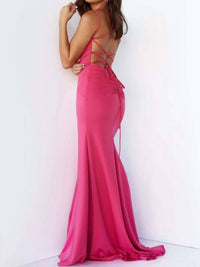 Jovani - Lace-up Back High Slit Dress