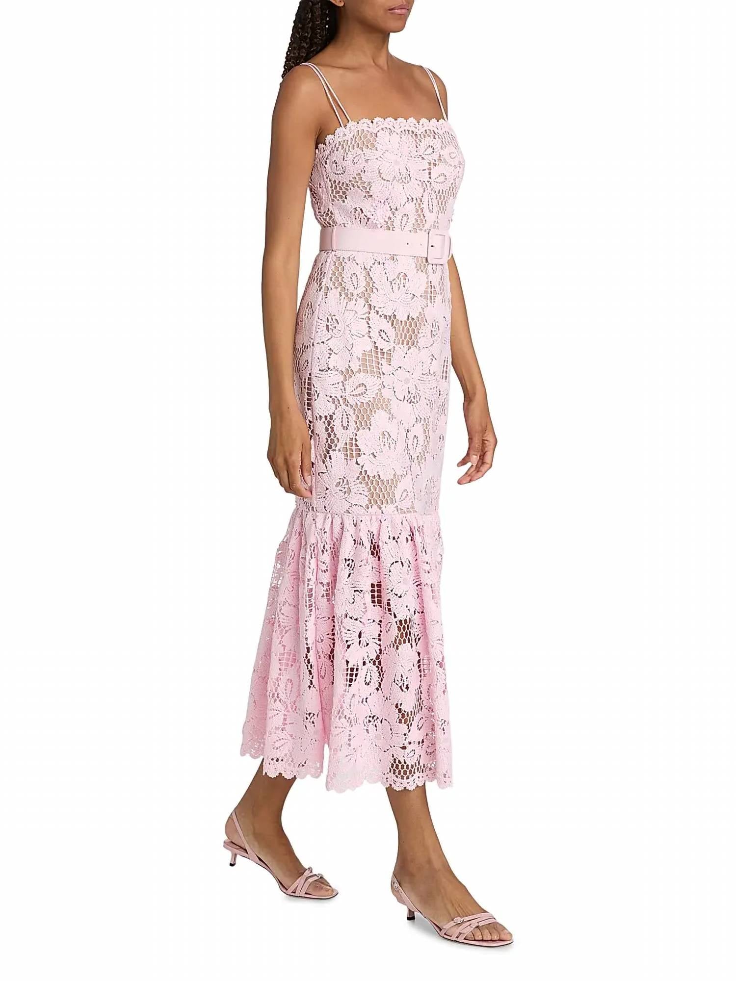 Self-Portrait - Tie-Waist Crochet Midi Dress