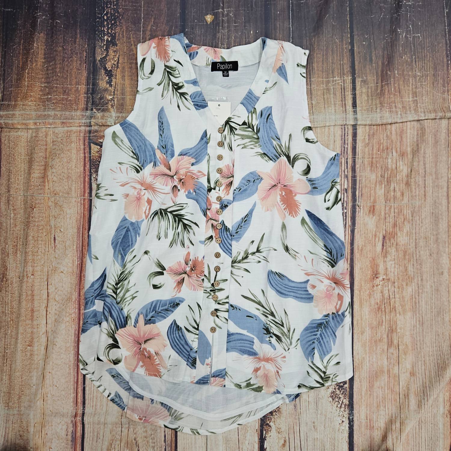 Papillon - Tropical Print Sleeveless Blouse