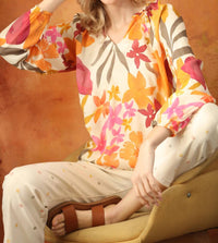 Charlie B - Printed Raglan Sleeve Popover Blouse