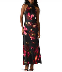STEVE MADDEN Lara Satin High Neck Sleeveless Maxi Dress in blurry floral - women's dress