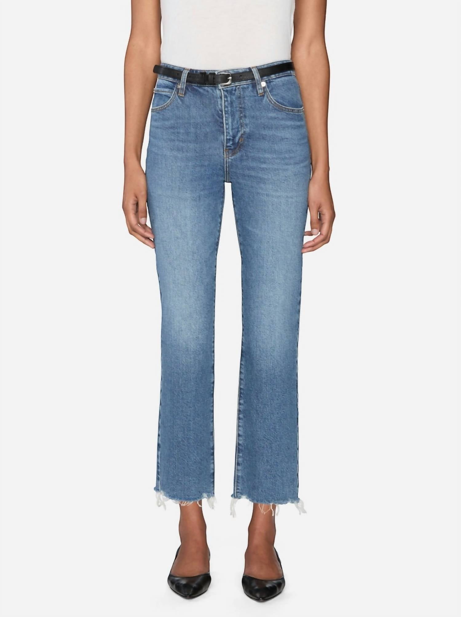 FRAME Ruler Cropped Jeans in stash destructed fray - women's jeans