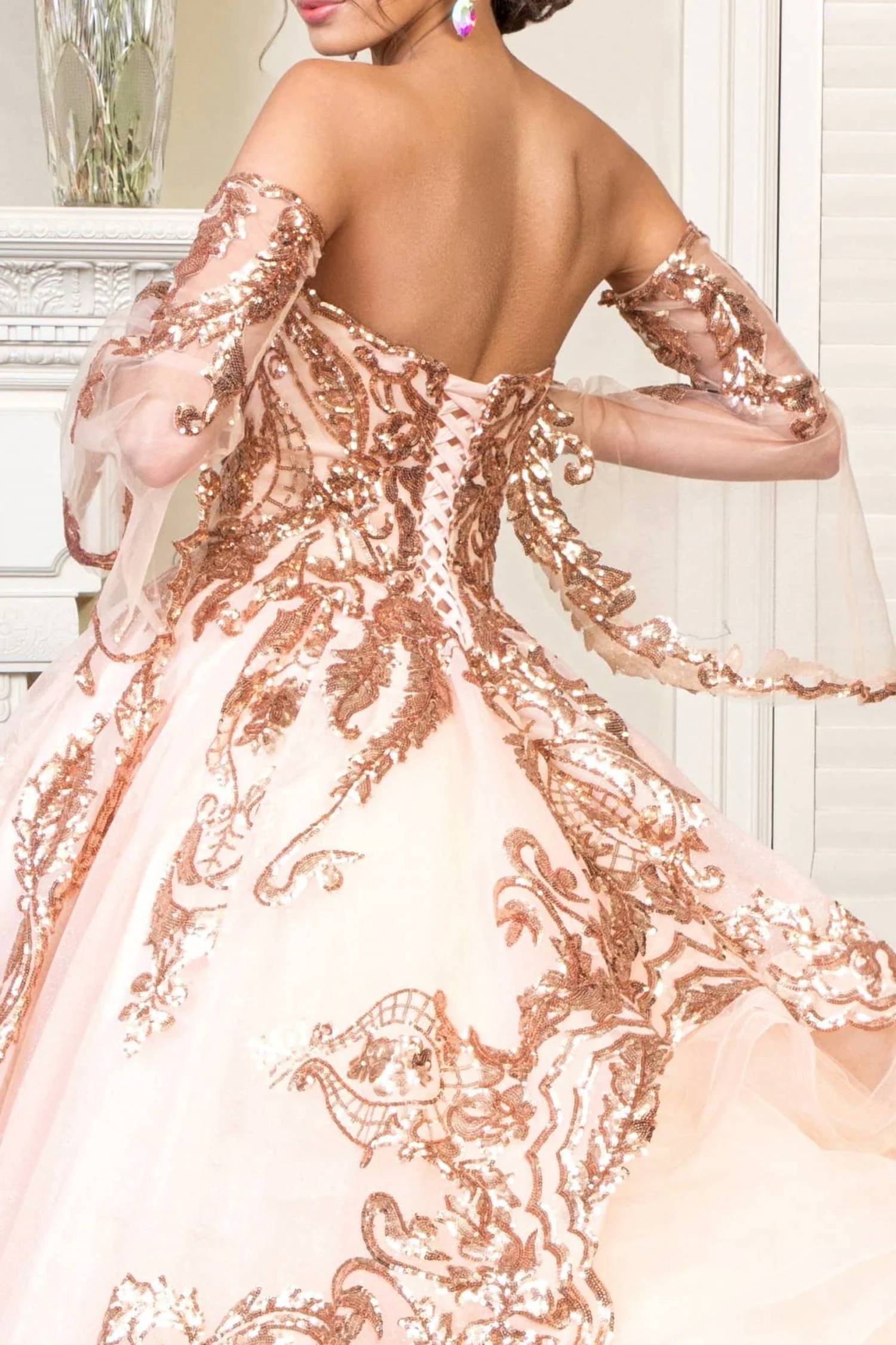 Elizabeth K - Sequin Print Strapless Ball Gown