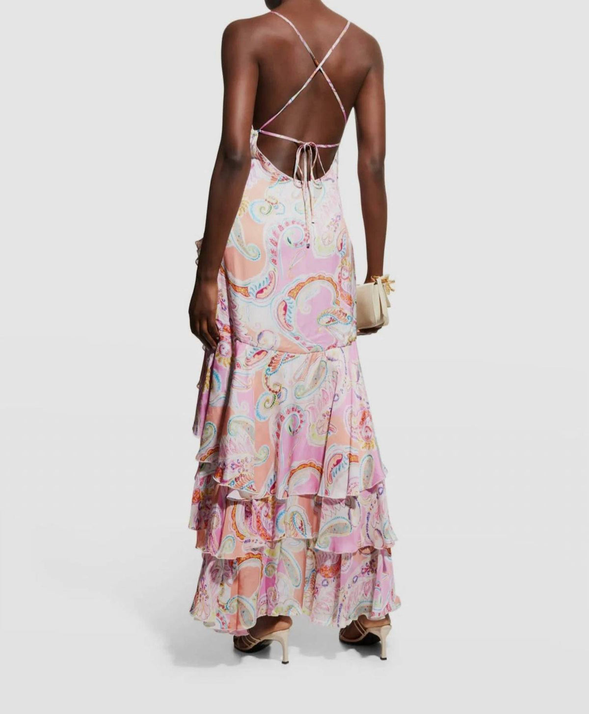 MILLY Edra Summer Paisley Dress in pink multi - women's dress - detail view