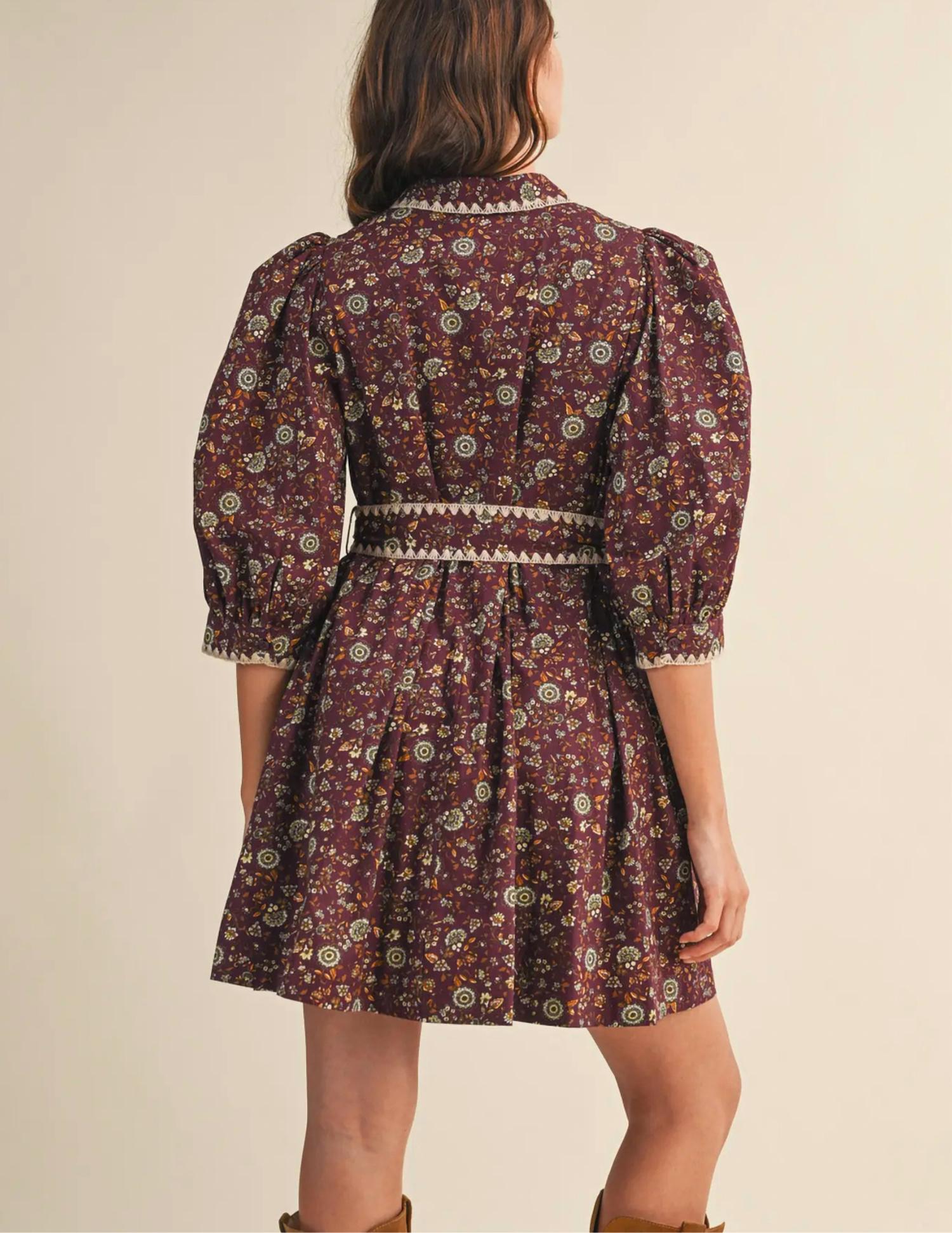 &merci Blanket Stitch Floral Mini Dress in plum - women's dress - view 7