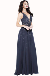 Jovani - V Neck Chiffon Prom Dress
