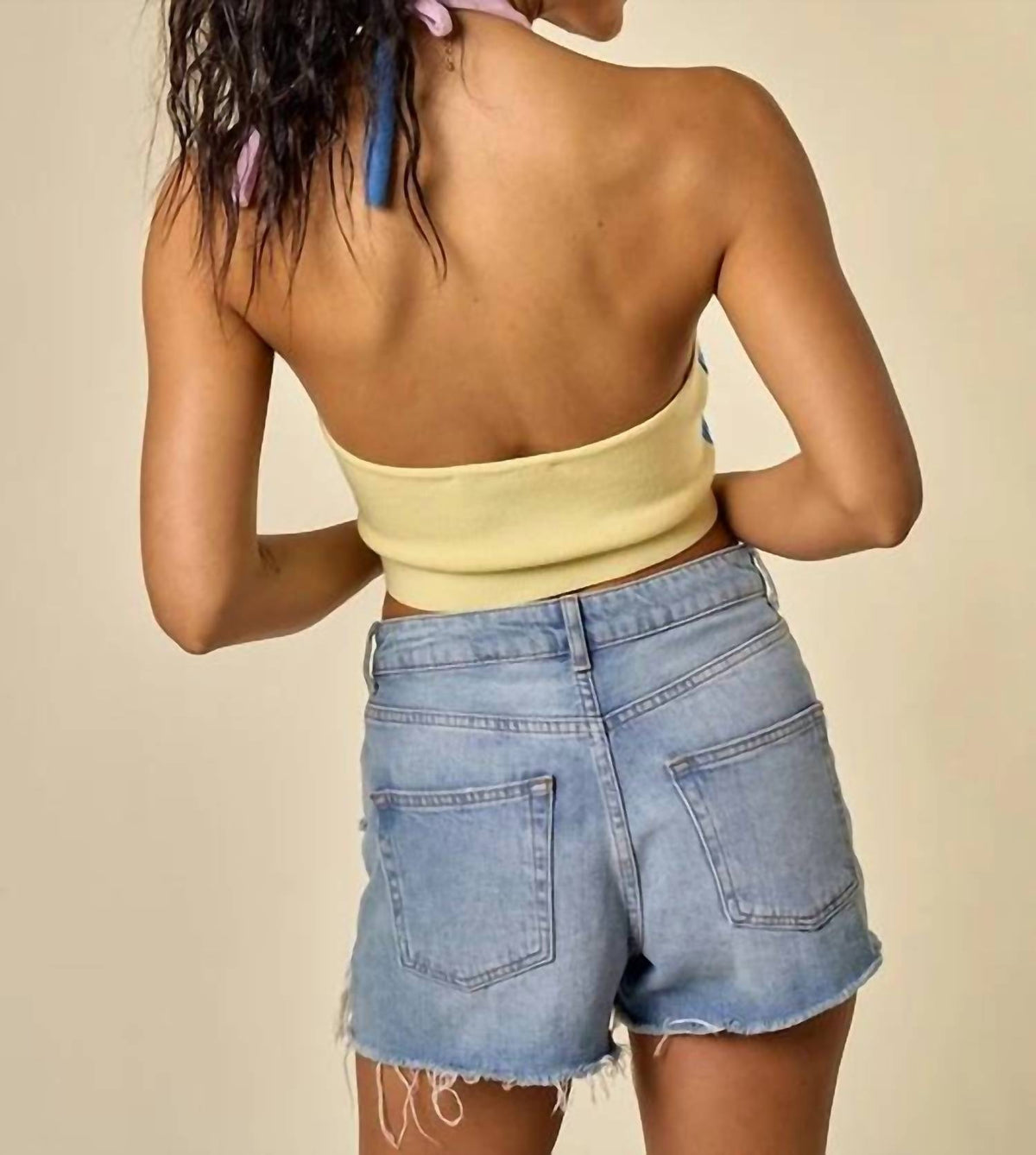 Blue Blush - Color Block Halter Sweater Top