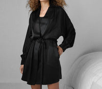 Lunya Women's Silk Long Robe in black - women's intimate