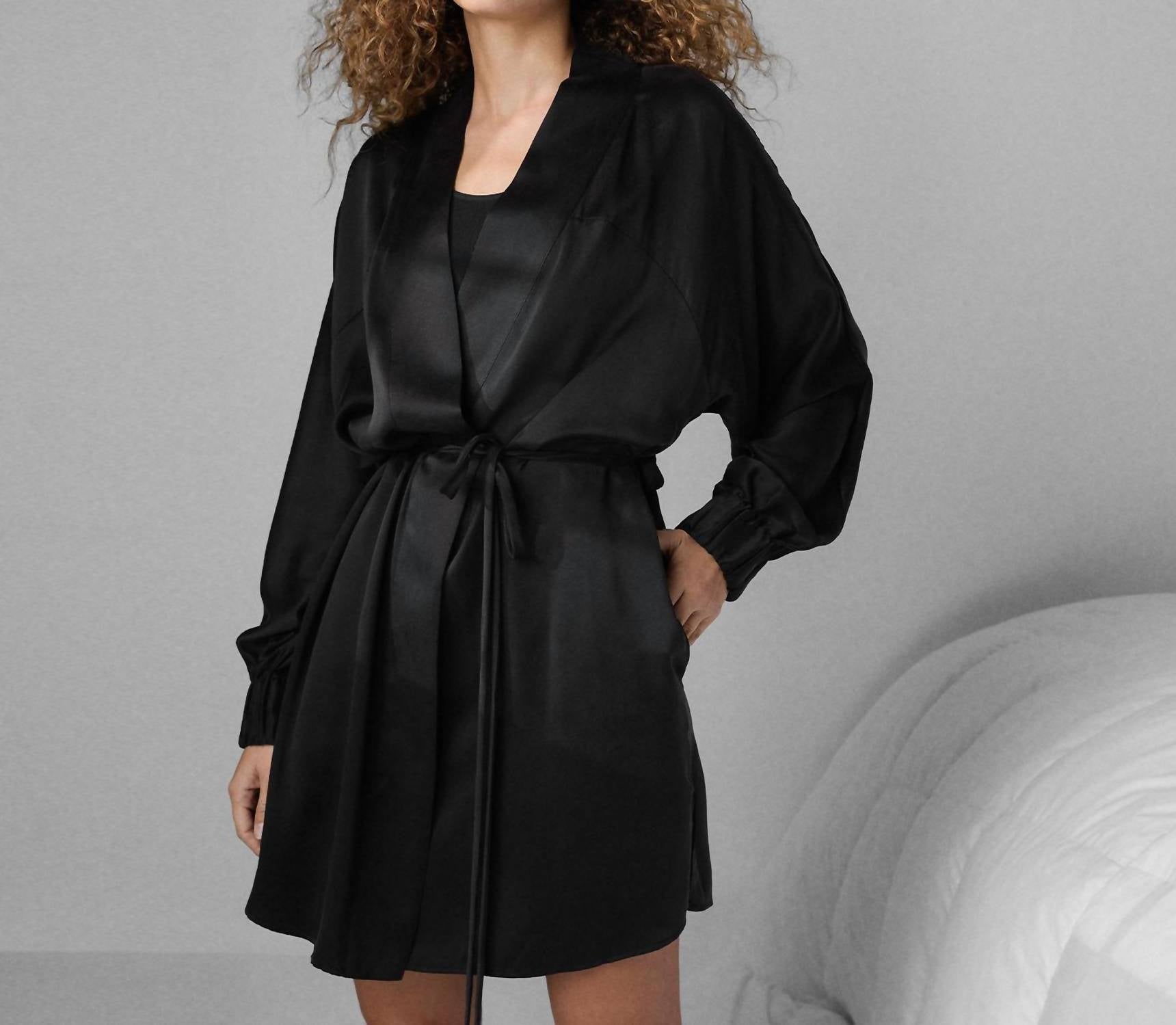 Lunya Women's Silk Long Robe in black - women's intimate