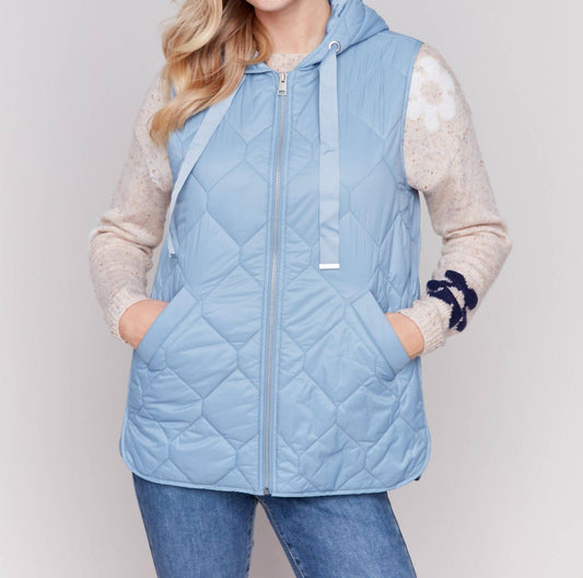 Charlie B - Short Quilted Puffer Vest with Hood