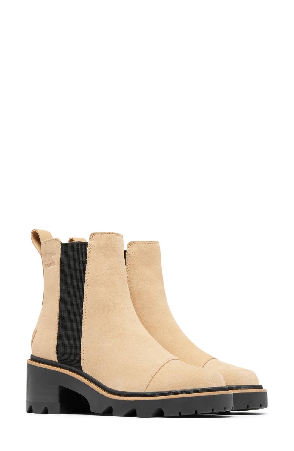 SOREL Women's Joan Now Waterproof Chelsea Boots in canoe black - women's shoe - detail view
