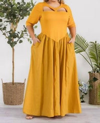 Karen T Design Celeste Cutout Maxi Dress - Plus in mustard - women's dress