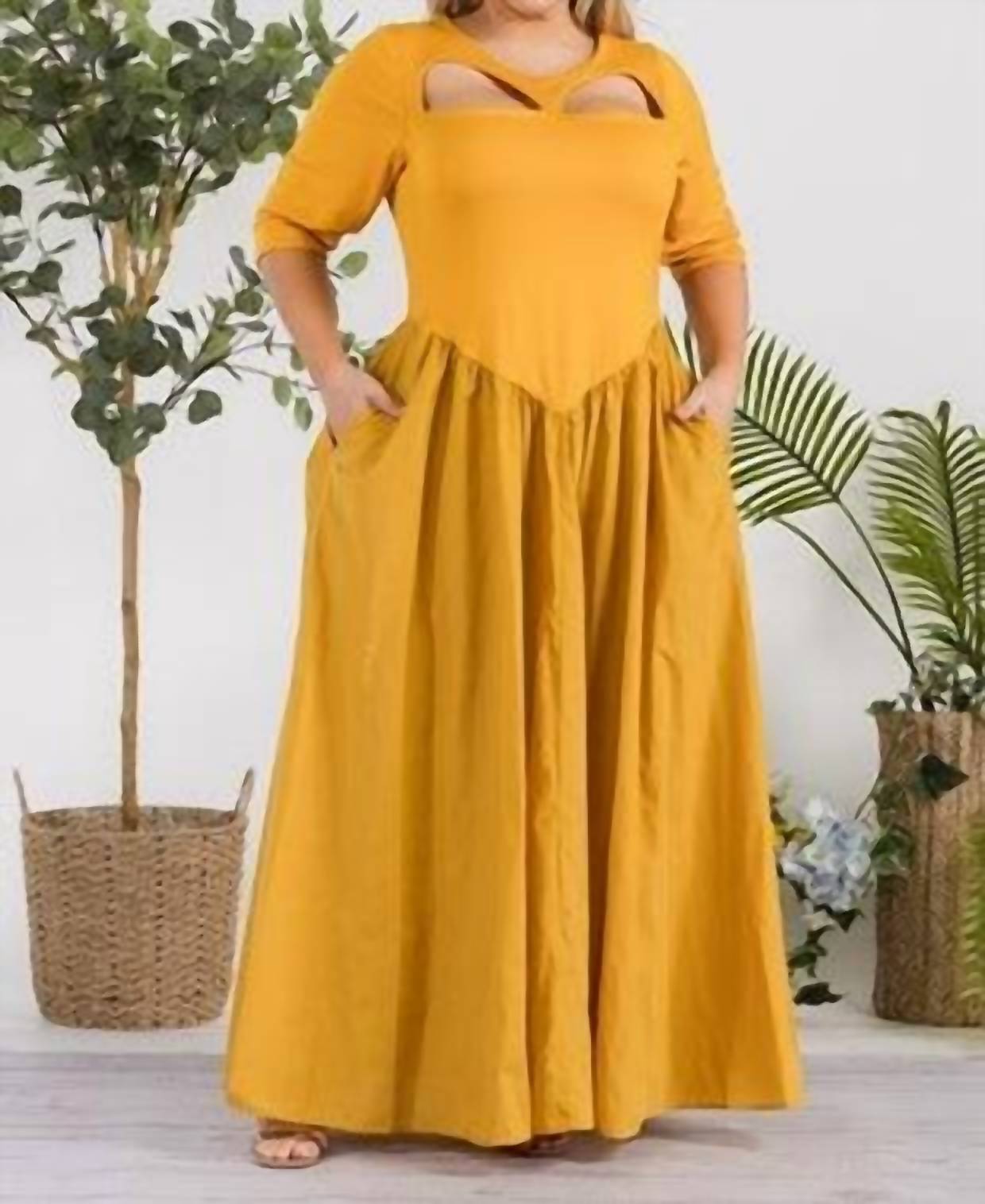 Karen T Design Celeste Cutout Maxi Dress - Plus in mustard - women's dress