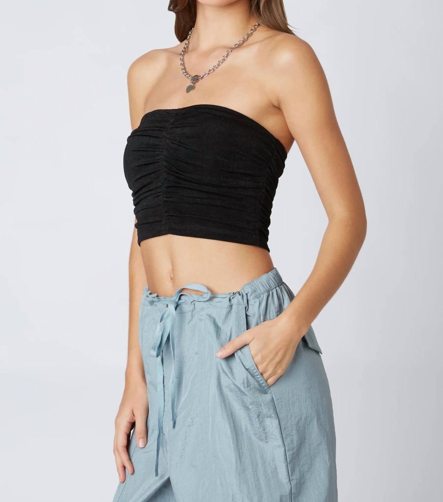 CLA Slinky Ruched Tube Top in black - women's shirt - view 4