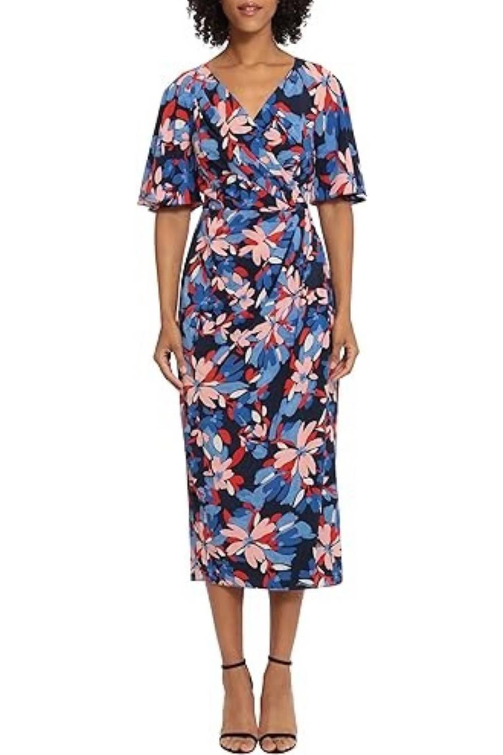 Maggy London - Floral Faux-wrap Midi Dress