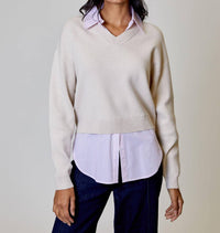 Design History - Layered Striped Shirt & Sweater Top