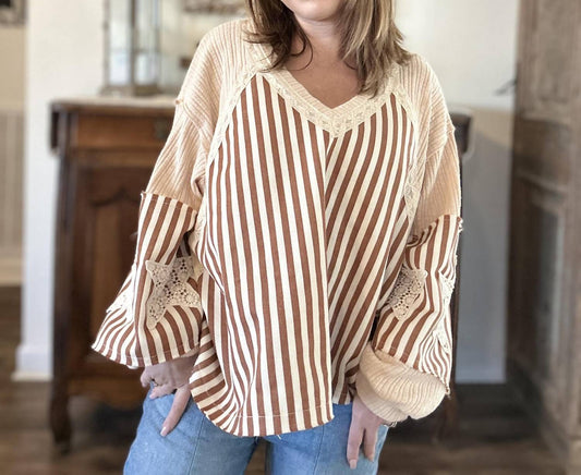 Pol - Oversized Striped Balloon Sleeve Top