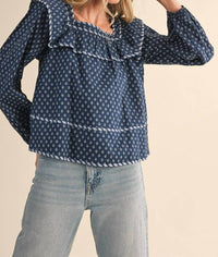 &merci Baby Doll Square Neck Blouse in navy - women's blouse - detail view