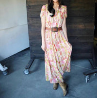 Turquoise Haven - Western-inspired Maxi Dress With Cactus Print