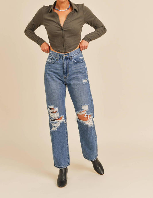 Just Black Denim - High Rise Distressed Dad Jeans