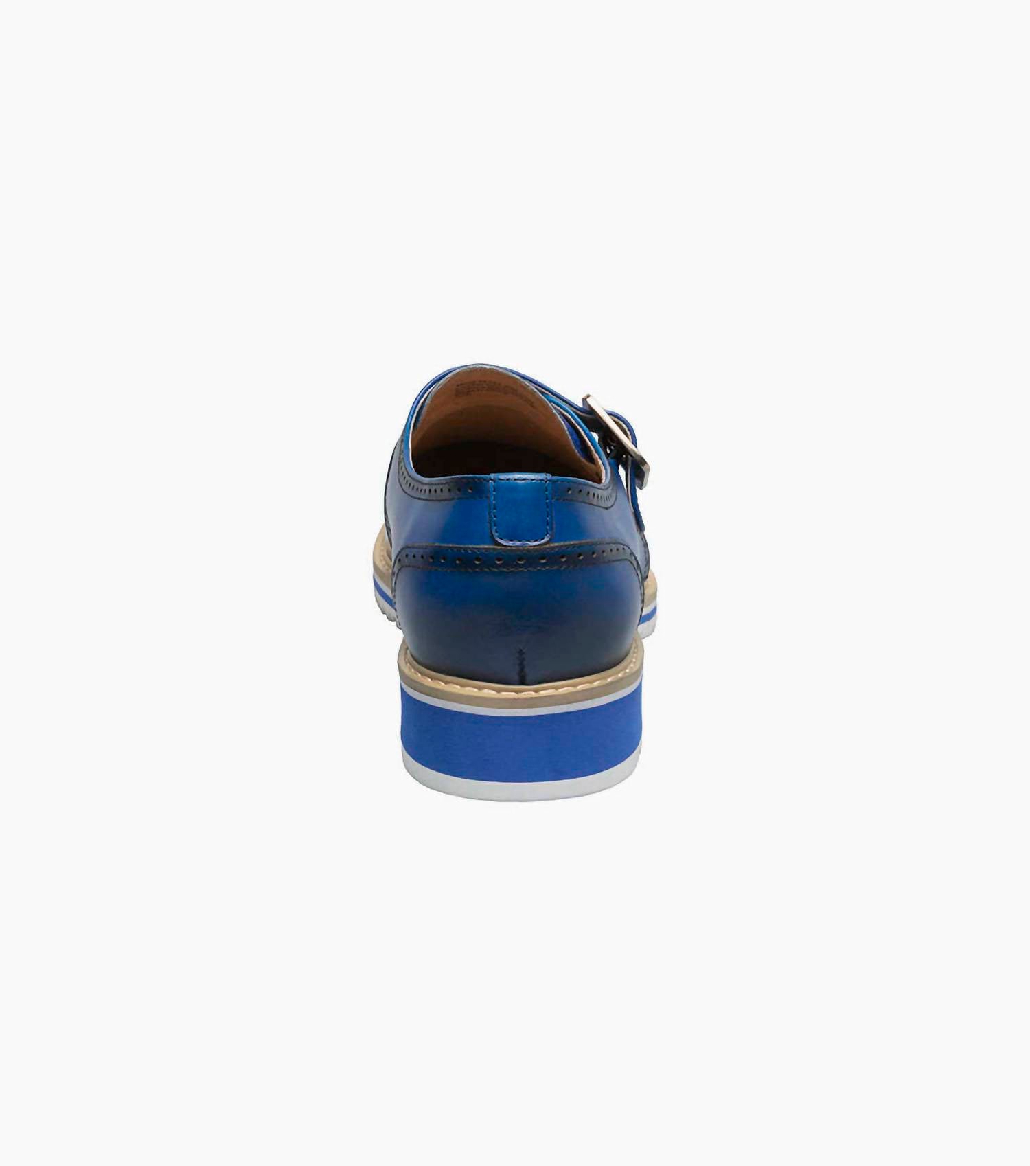 STACY ADAMS Men's Bartram Plain Toe Monk Strap Shoes in blue - men's loafer - view 5