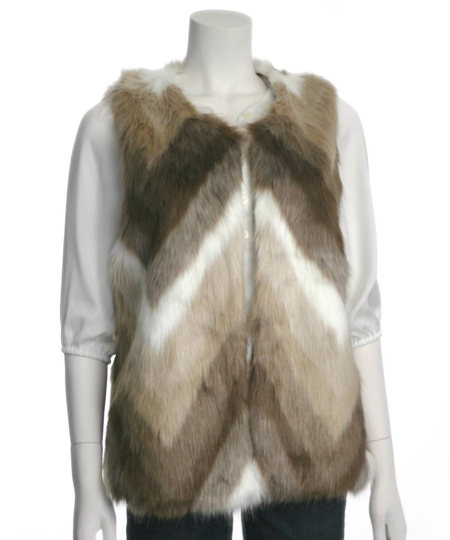Skies Are Blue - Women's Open Front Chevron Faux Fur Vest