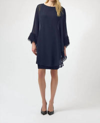 Joseph Ribkoff - Fringe Detail Layered Sheath Dress