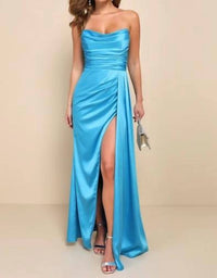 Lulus - Ethereal Excellence Satin Pleated Strapless Maxi Dress
